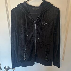 BCBGMaxAzria Black Velour Zip-Up Hoodie
